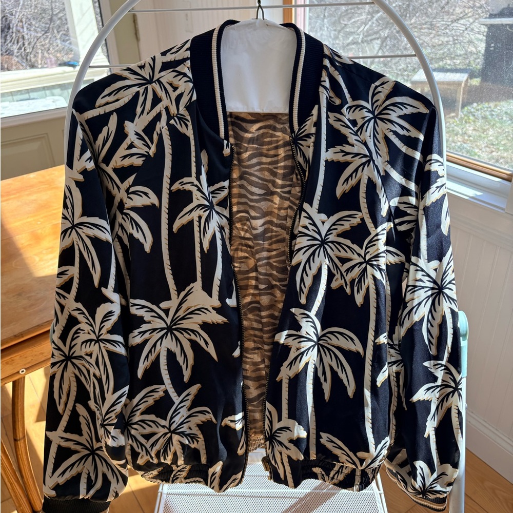 Scotch & Soda Black and Cream Palm-Print Bomber Jacket
